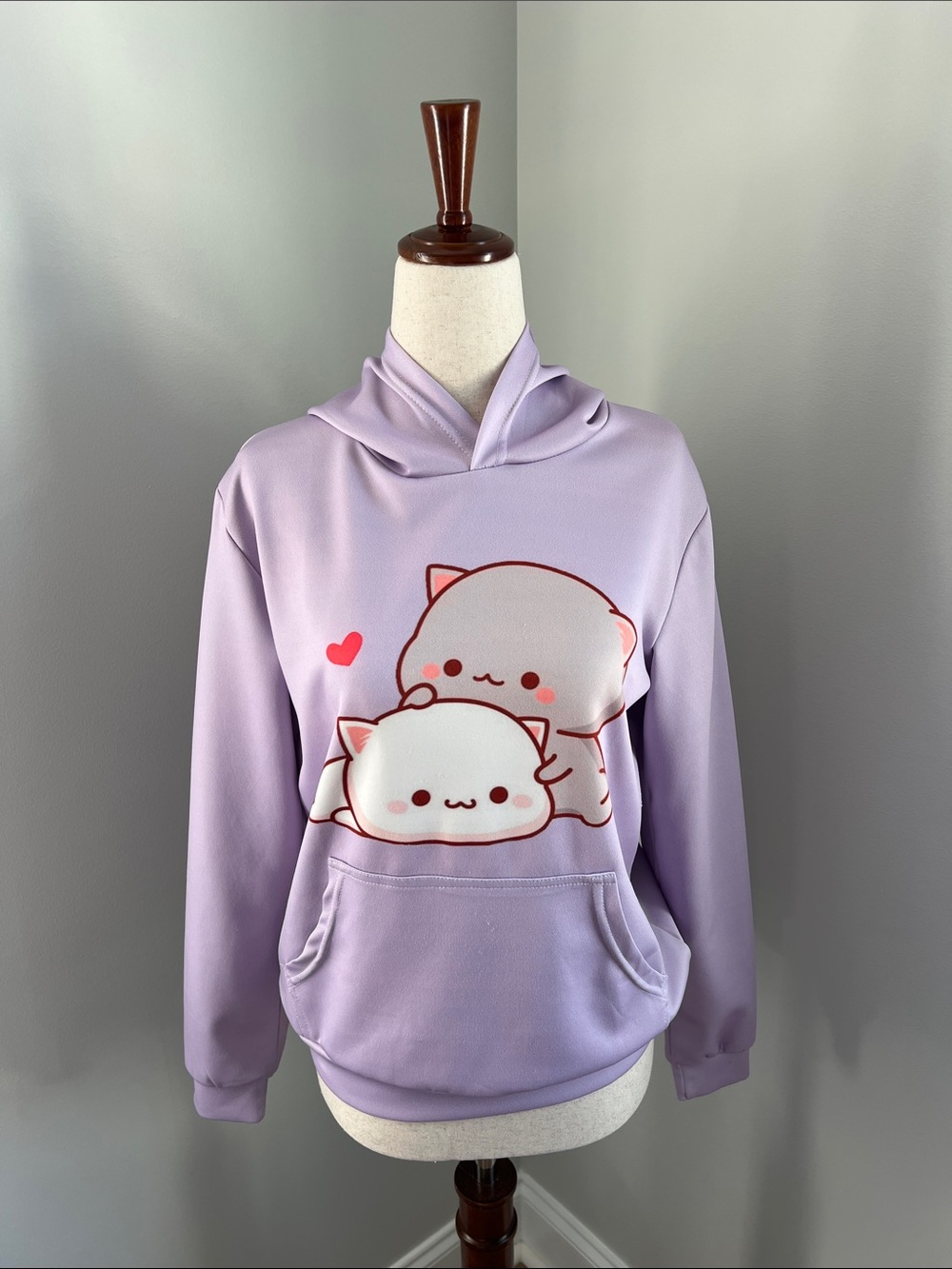 Amazon | Girls Kitties Heart ❤️ Lavender Hoodie Kangaroo Pocket Size L (Youth)